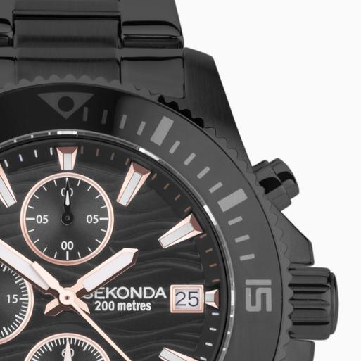 Sekonda Pacific Wave Chronograph Men's Watch | Black Stainless Steel Case & Bracelet with Black Dial | 30117